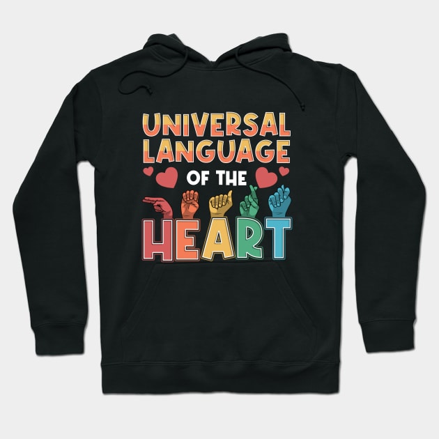 ASL Sign Language Teacher Deaf Person Signage Alphabet Heart Hoodie by Silly Dad Shirts